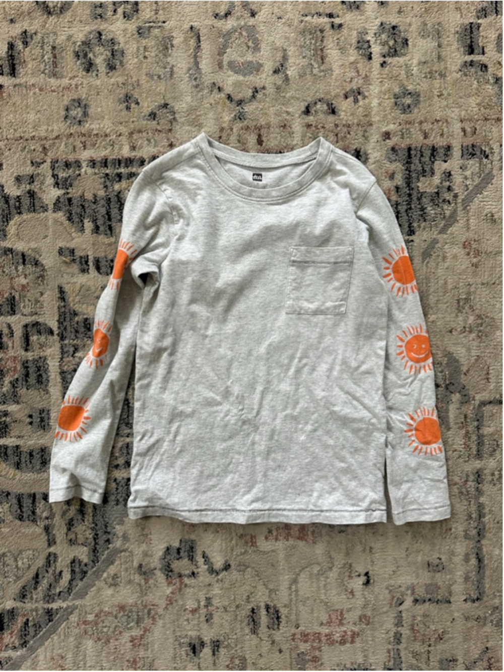 Boys Tea Gray Long Sleeve Tee with Orange Sun Graphics Size 10